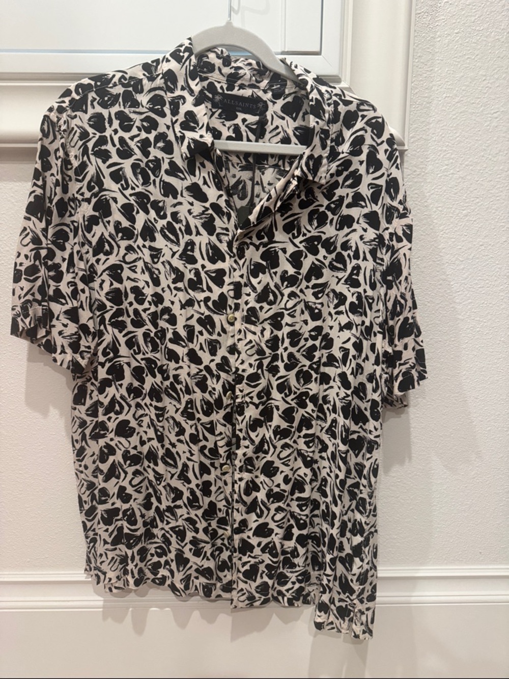 All Saints Black and Cream Patterned Casual Button-Down Shirt